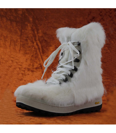 Women's warm winter boots in white rabbit fur