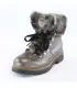 Women's boots in bronze metallic leather and leopard print rabbit collar