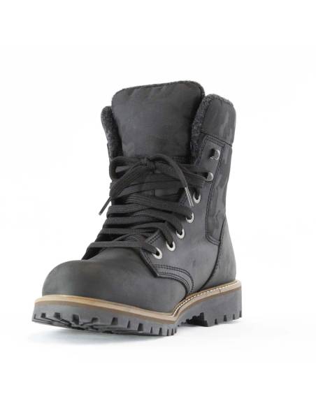 Cálidas botas de invierno para hombre en piel hidrófuga negra y cuello de poliéster de camuflaje