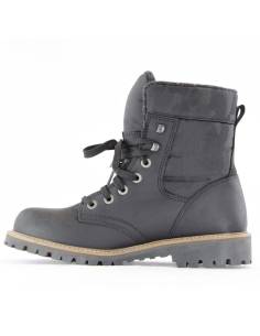 Warme Herren-Winterstiefel aus schwarzem wasserabweisendem Leder und Polyesterkragen in Camouflage-Optik. 2