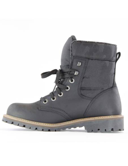 Cálidas botas de invierno para hombre en piel hidrófuga negra y cuello de poliéster de camuflaje