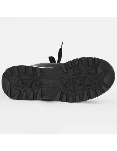 Damen-Winterstiefel aus schwarzem Leder und Kragen aus schwarzem Lackleder mit Blumenmuster