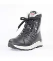 Women's winter boots in black leather with black floral patent leather collar