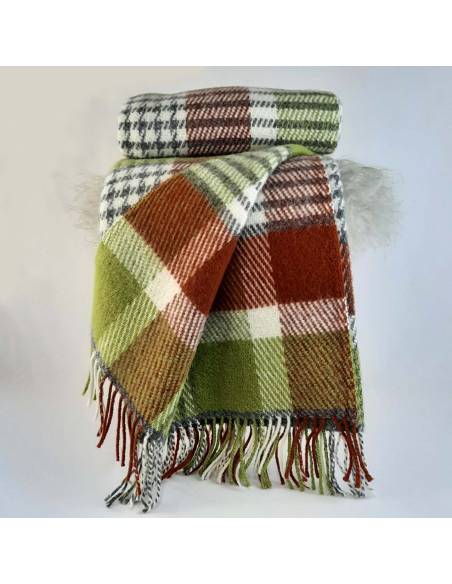 Plaid pure laine vierge motif naif cheval réversible noir écru