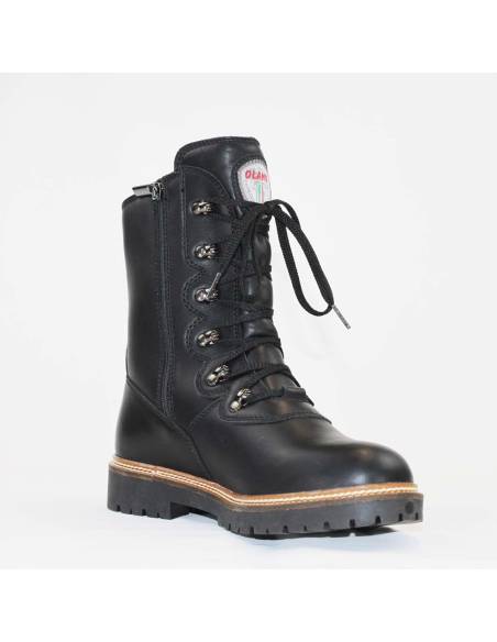 Bottes d'hiver chaudes pour femme en cuir noir fourrées en véritable fourrure