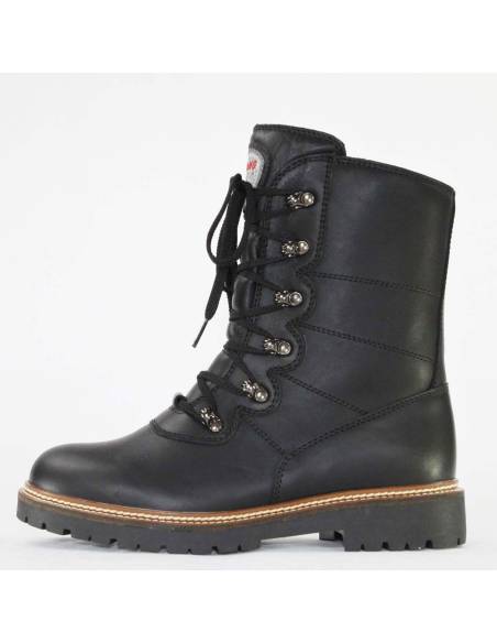 Bottes d'hiver chaudes pour femme en cuir noir fourrées en véritable fourrure