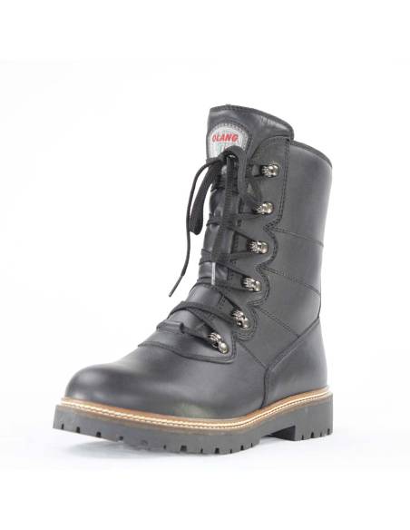 Bottes d'hiver chaudes pour femme en cuir noir fourrées en véritable fourrure