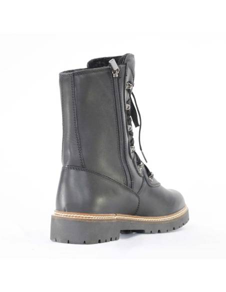 Bottes d'hiver chaudes pour femme en cuir noir fourrées en véritable fourrure