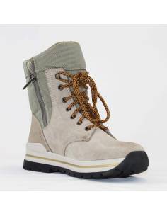 Warme Winterstiefeletten für Frauen aus beigem Nubukleder und Polyester.