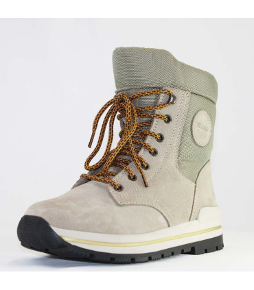 Women's warm winter boots in beige nubuck leather and polyester