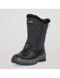 Bottines chaudes pour femme mi-mollet en polyester à pois noirs et fermetures éclair