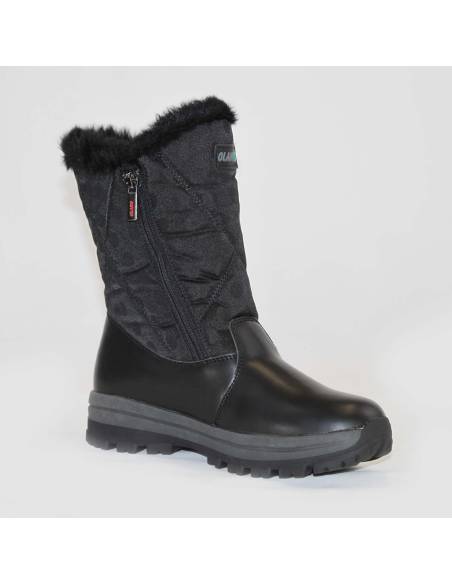 Bottines chaudes pour femme mi-mollet en polyester à pois noirs et fermetures éclair