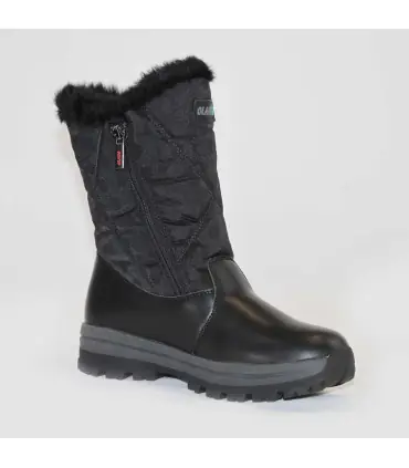 Bottines chaudes pour femme mi-mollet en polyester à pois noirs et fermetures éclair