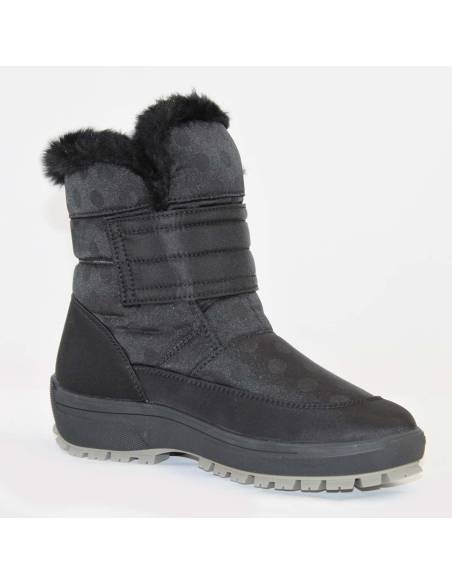 Boots chaudes pour femme en polyester noir à pois et scratch