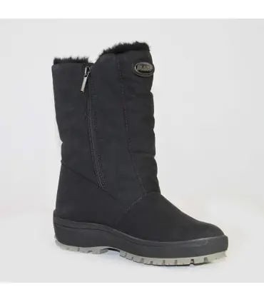 Women's warm winter boots in black velvet-effect polyester with wool lining