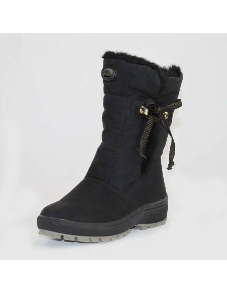 Botas de invierno cálidas para mujer en poliéster negro efecto terciopelo con forro de lana