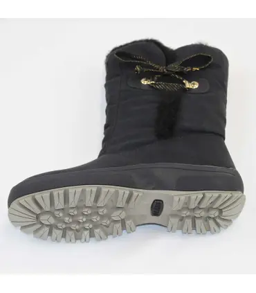 Women's warm winter boots in black velvet-effect polyester with wool lining