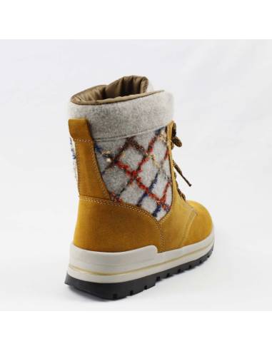 Chaussures chaudes pour femme en cuir hydro jaune et col en laine véritable à motifs