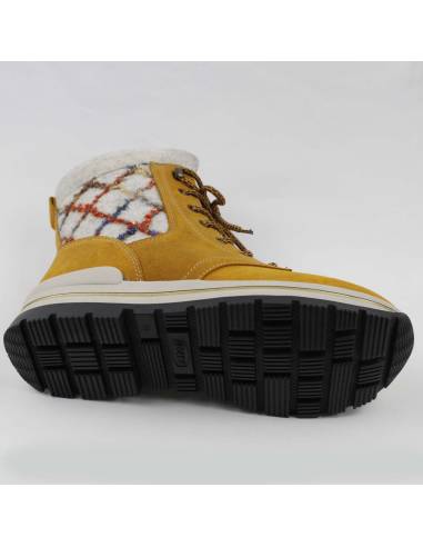 Chaussures chaudes pour femme en cuir hydro jaune et col en laine véritable à motifs