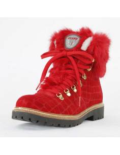 Warm ankle boots in crocodile-print suede with rabbit collar- Olang Imperial 2