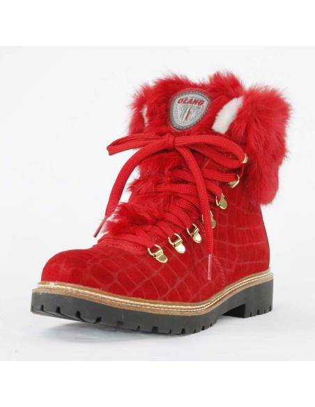 Warm ankle boots in crocodile-print suede with rabbit collar- Olang Imperial