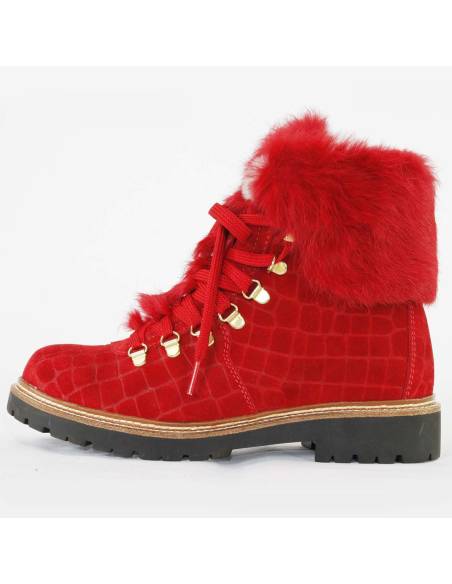 Warm ankle boots in crocodile-print suede with rabbit collar- Olang Imperial