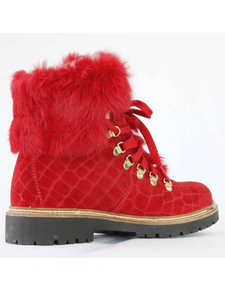 Warm ankle boots in crocodile-print suede with rabbit collar- Olang Imperial
