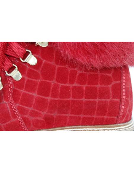 Warm ankle boots in crocodile-print suede with rabbit collar- Olang Imperial