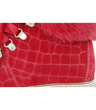 Warm ankle boots in crocodile-print suede with rabbit collar- Olang Imperial