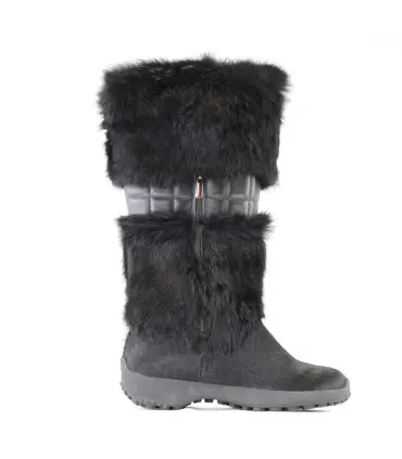 Warm women's ankle boots in cowhide and rabbit hair