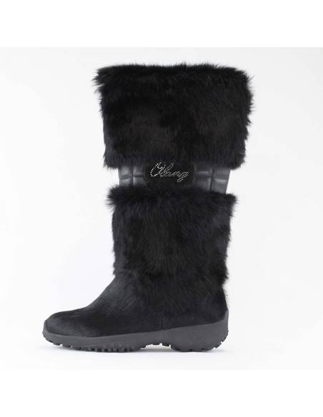 Warme, knöchelhohe Stiefel für Frauen aus Rindsleder und Kaninchenhaar