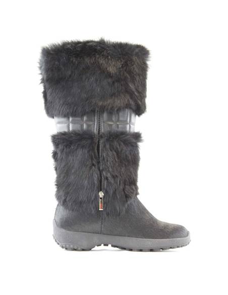 Warme, knöchelhohe Stiefel für Frauen aus Rindsleder und Kaninchenhaar