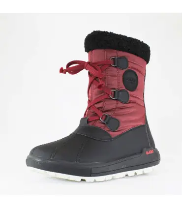 Warm winter boots for women in red polyester and black rubber