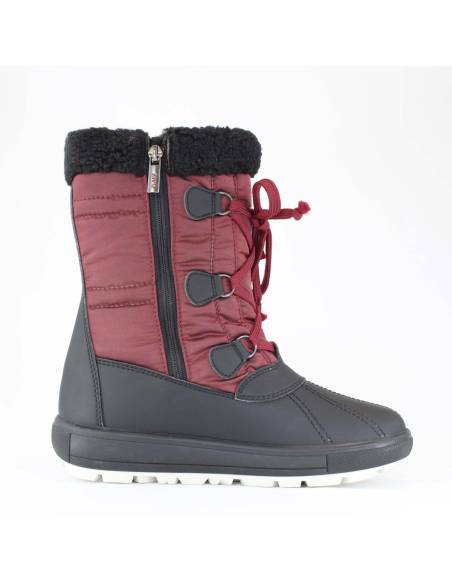 Bottes chaudes d'hiver pour femme en polyester rouge et caoutchouc noir