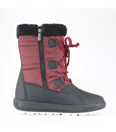 Warm winter boots for women in red polyester and black rubber