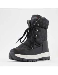 Botas de invierno cálidas de mujer en piel hidrofugada negra con lunares