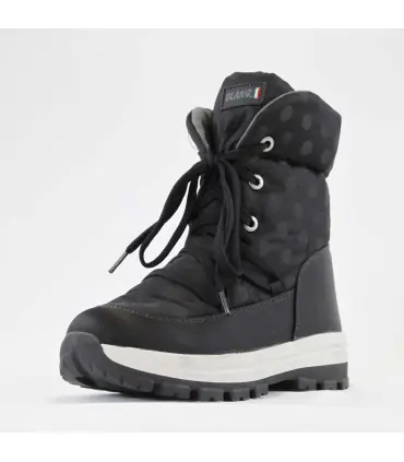 Women's warm winter boots in black hydro leather with polka dots