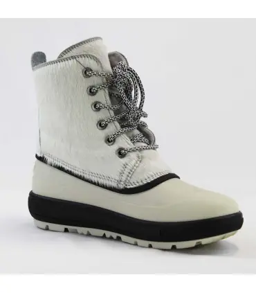 Warme Damenstiefel aus weißem Rindsleder und wasserfestem Gummi.