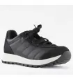 Women's warm low trainers in black leather with nubuck inserts