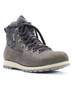 Cálidas zapatillas de caña alta para hombre en piel marrón con inserciones de motivos militares