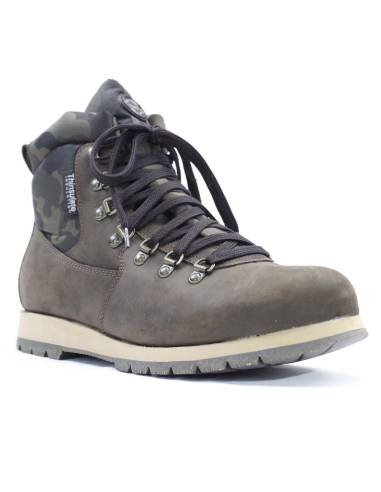 Baskets chaudes montantes pour homme en cuir marron et empiècements motif militaire