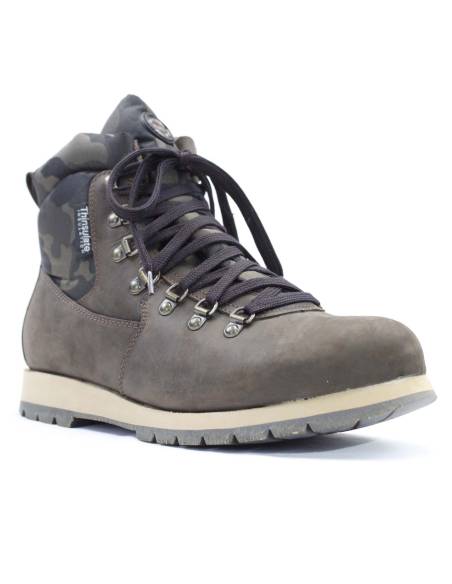 Baskets chaudes montantes pour homme en cuir marron et empiècements motif militaire