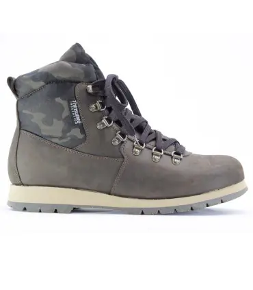 Warm high-top trainers for men in brown leather with military pattern inserts