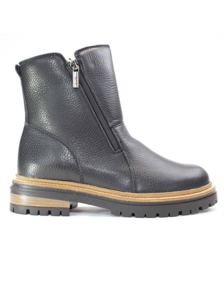 Bottes chaudes d'hiver pour femme en cuir de vachette foulonné noir 