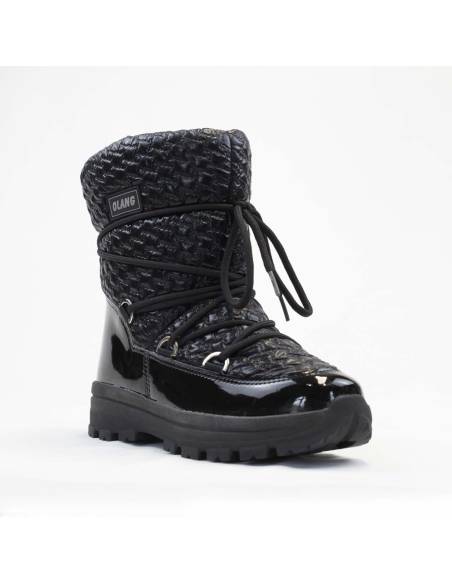 Botas de invierno cálidas para mujer en charol con cuello efecto burbuja