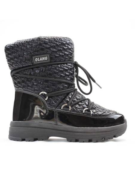 Botas de invierno cálidas para mujer en charol con cuello efecto burbuja
