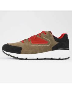 Low trainers for men in natural leather with black fabric inserts 2
