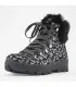 Warmer Winterstiefel für Frauen aus schwarzem Nubukleder mit silbernen Leopardendetails