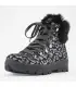 Women's warm winter boots in black nubuck leather with silver leopard detailing
