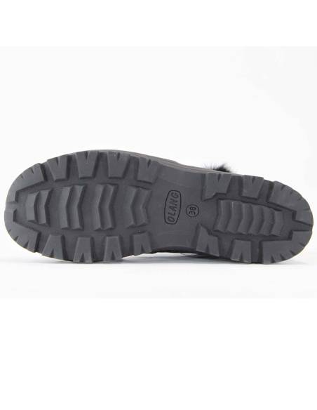 Bottines d'hiver pour femme en cuir noir tâcheté argent et col en poils de lapin